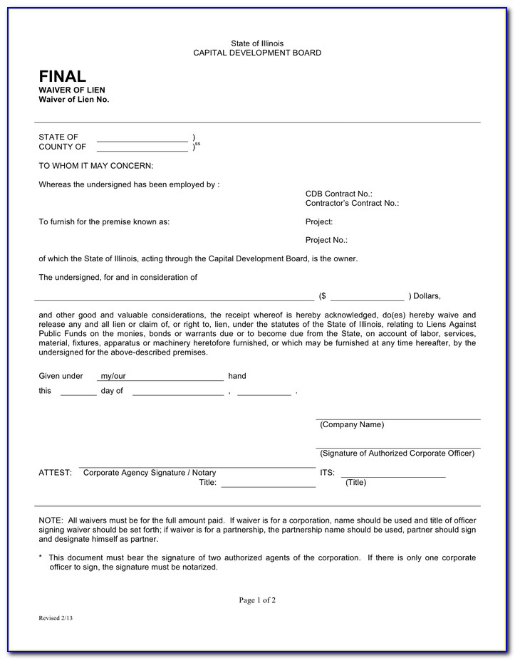Final Waiver Of Lien Form Illinois