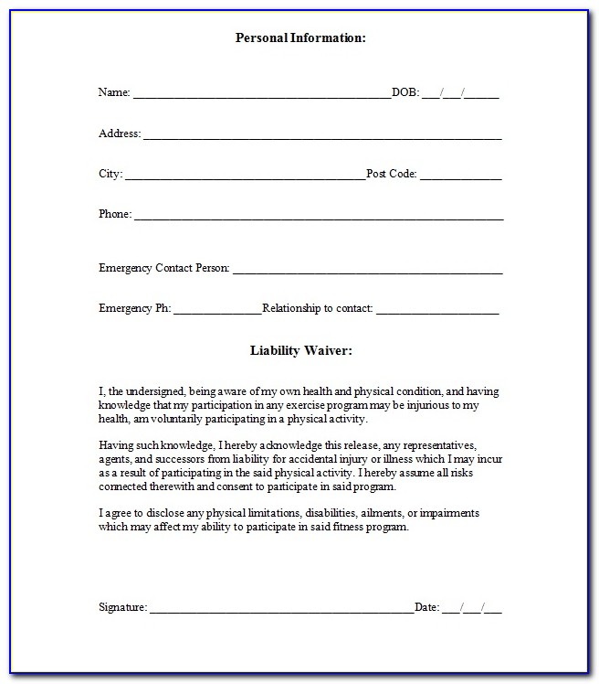 Fitness Waiver Form Template