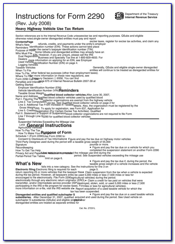 Form 2290 Instructions 2011