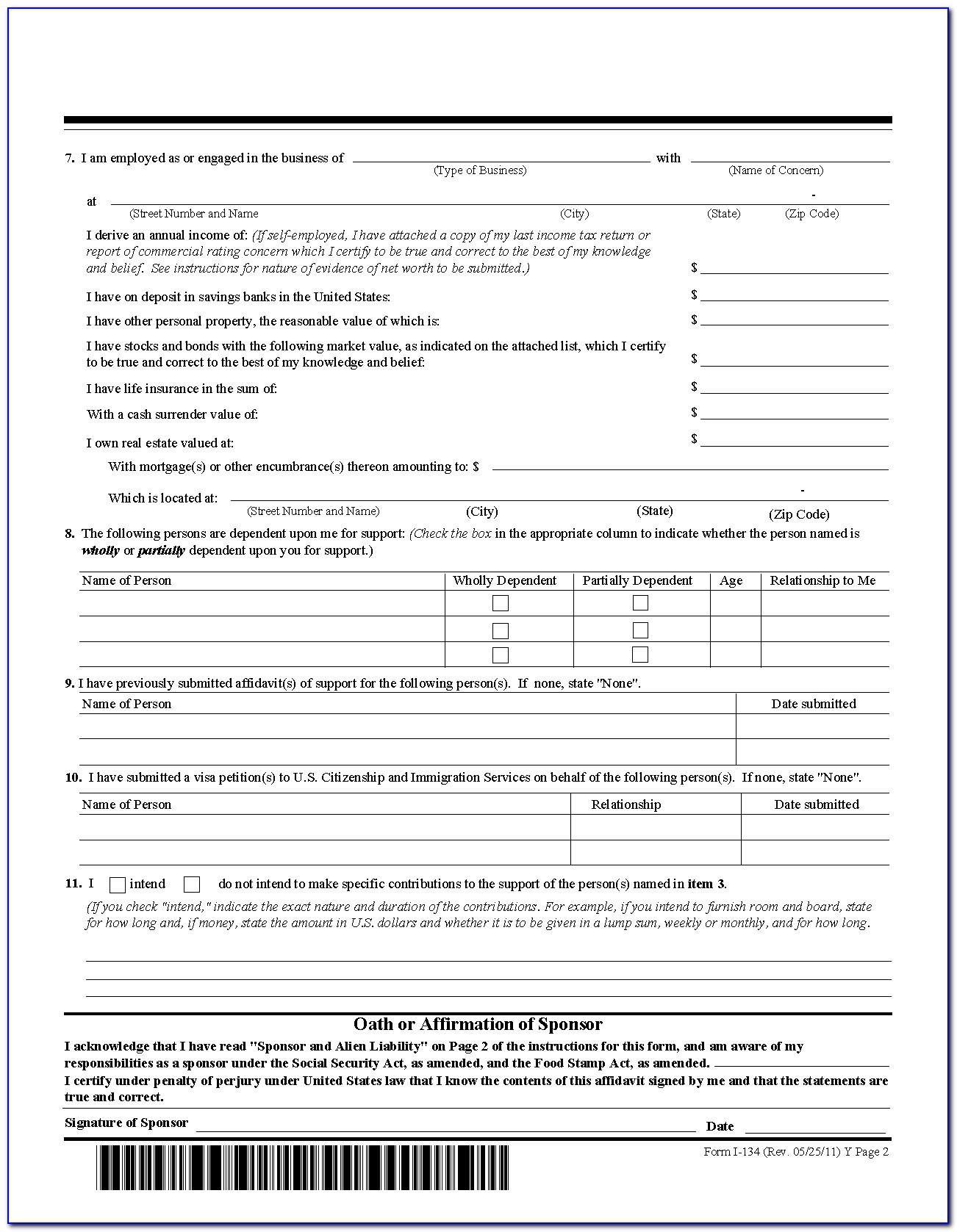Form I 134 Affidavit Of Support 2014 Download