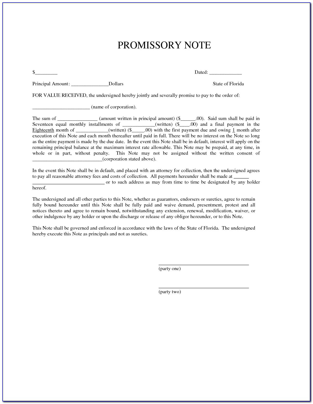 Form Of Promissory Note Illinois