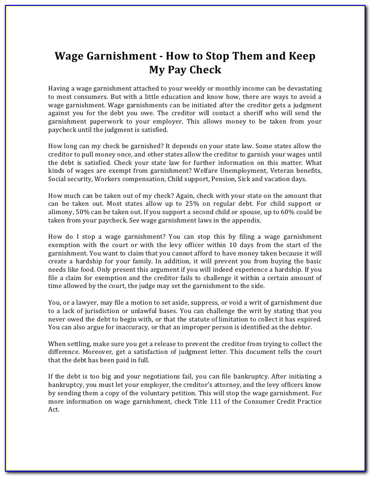 Form To Stop Wage Garnishment