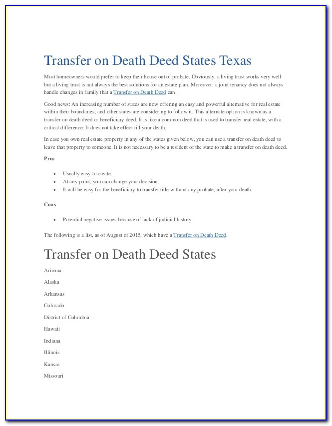 Free Arizona Transfer On Death Deed Form