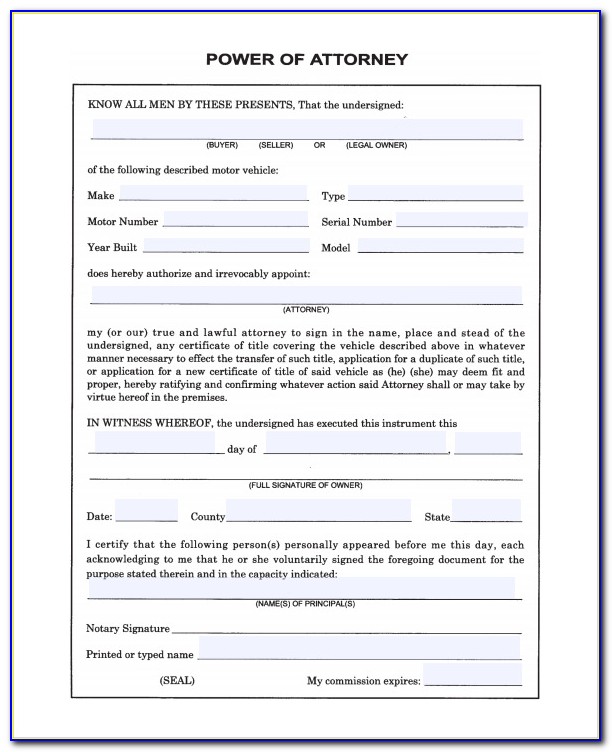 Free Blank Power Of Attorney Form Download