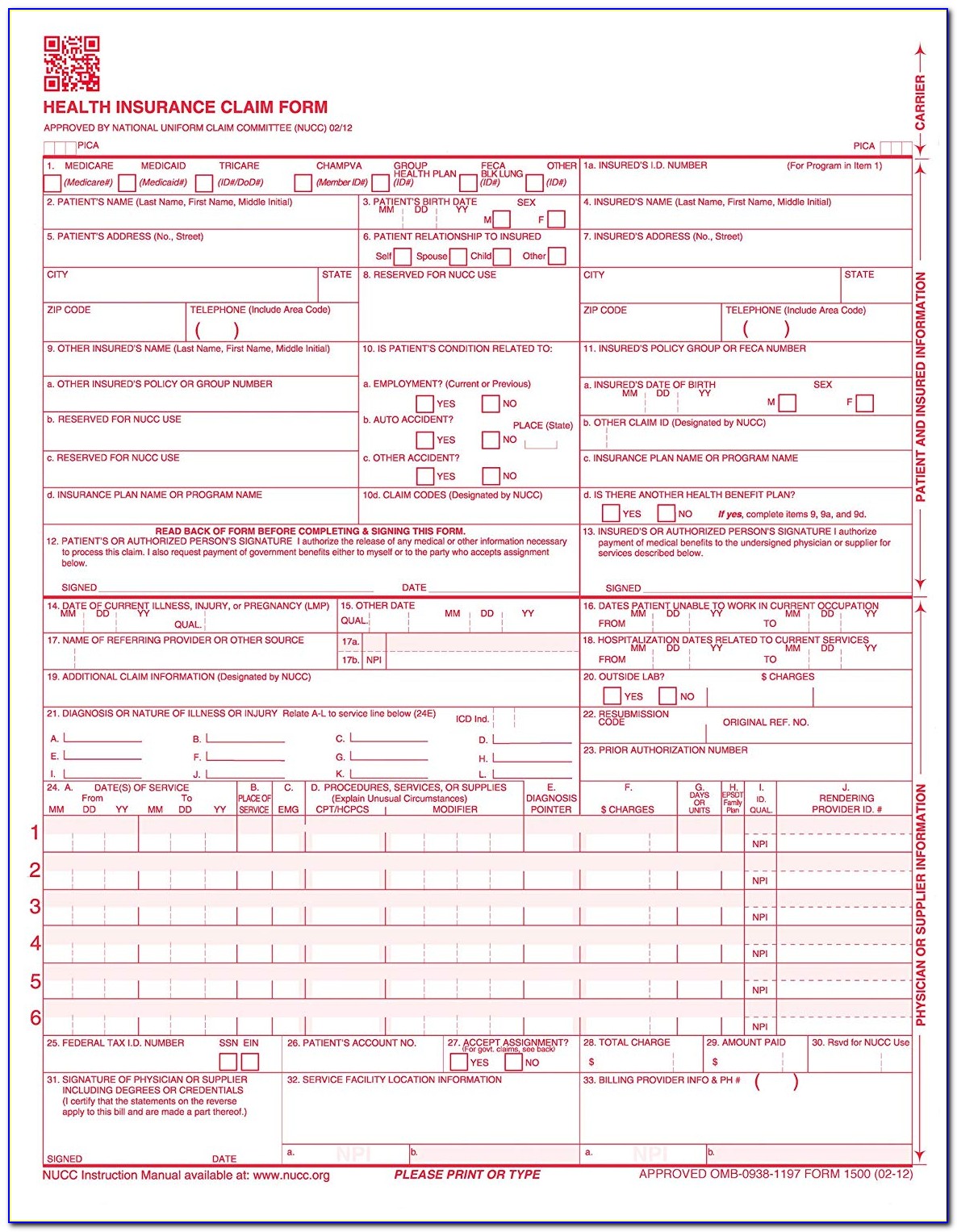 Free Cms 1500 Form Fillable