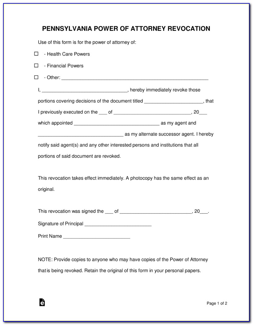 Free Durable Power Of Attorney For Healthcare Form Pa