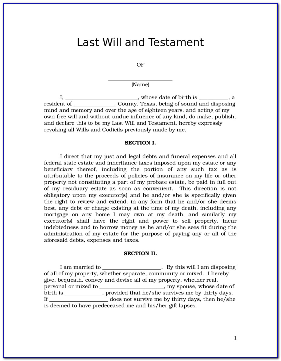 Free Last Will And Testament Blank Forms+texas