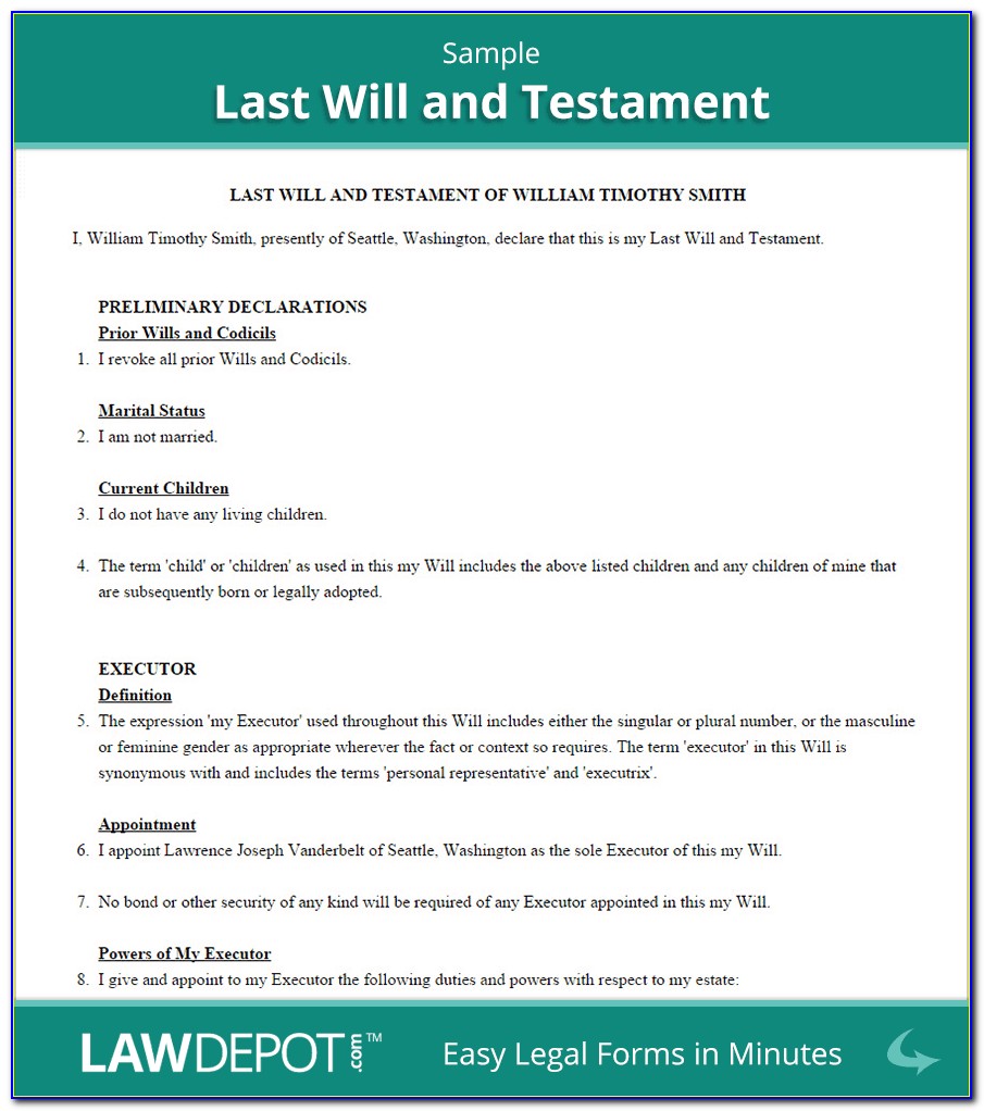 Free Legal Forms Last Will And Testament