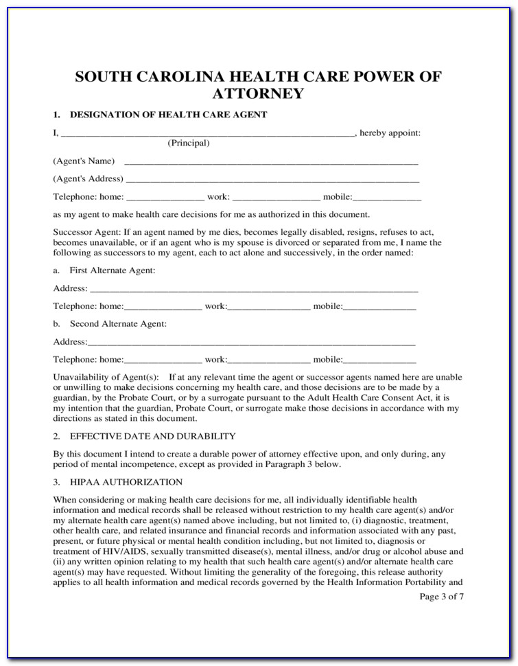 Free Medical Power Of Attorney Form Nc