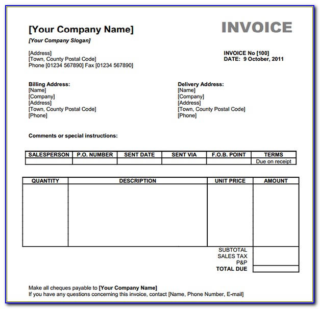 Free Online Blank Invoice Forms