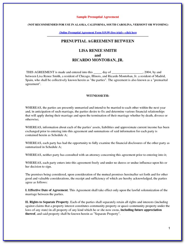 Free Prenuptial Agreement Form Maryland