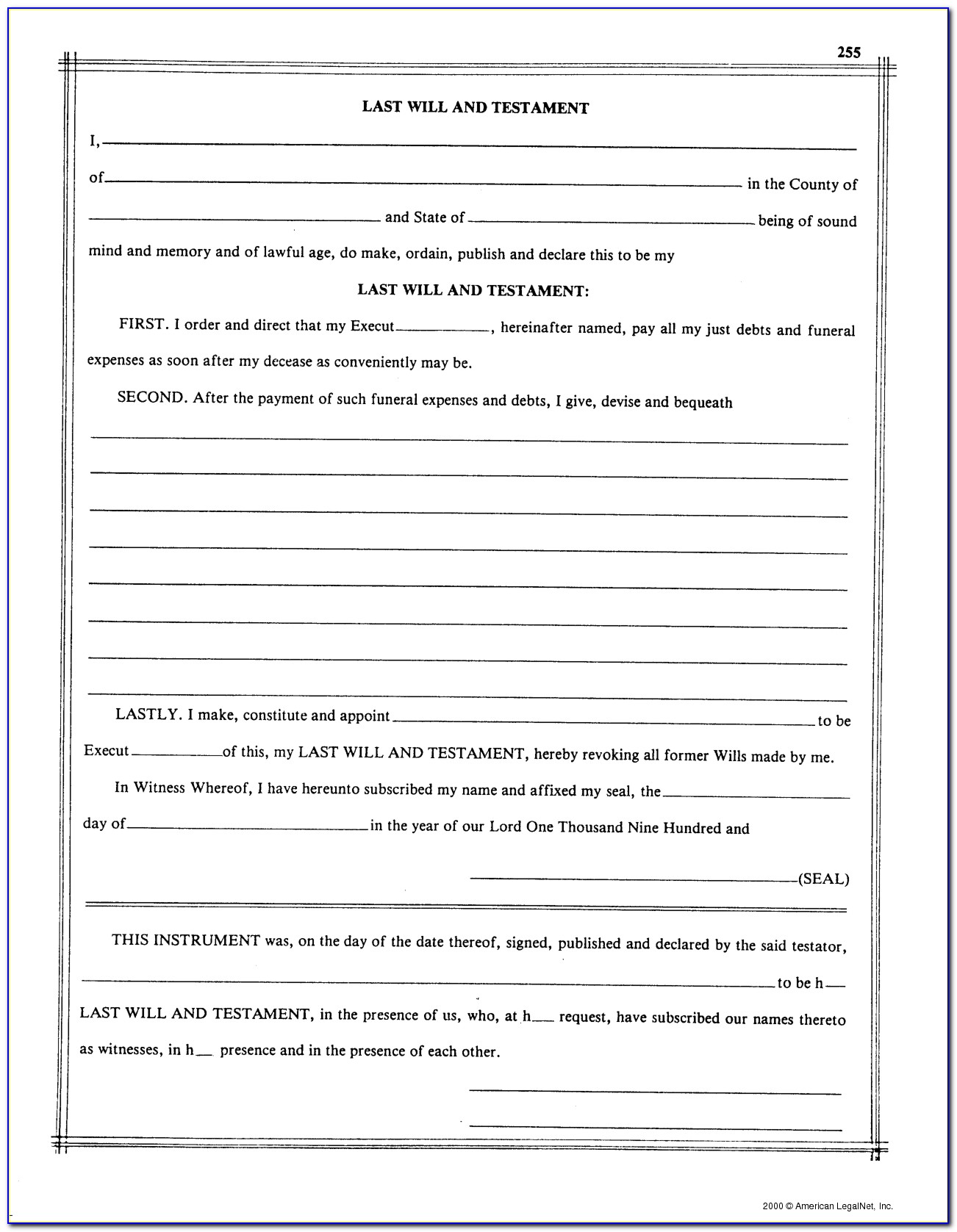 Free Printable Blank Last Will And Testament Forms