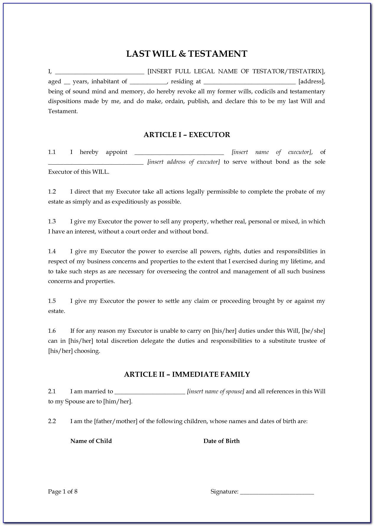 Free Printable Last Will And Testament Blank Forms Prntbl 