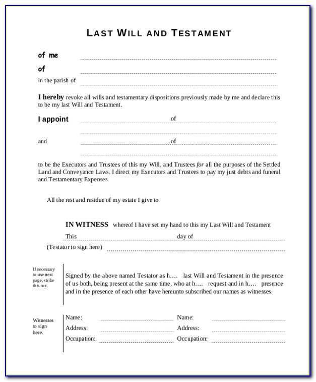 Free Printable Last Will And Testament Forms Ontario