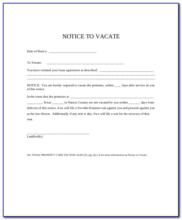 Free Printable Notice To Vacate Form Texas