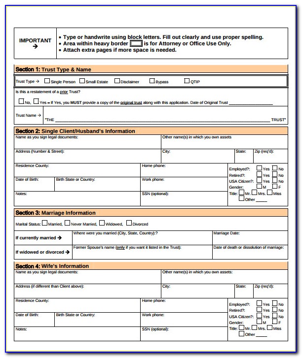 Free Printable Trust Forms