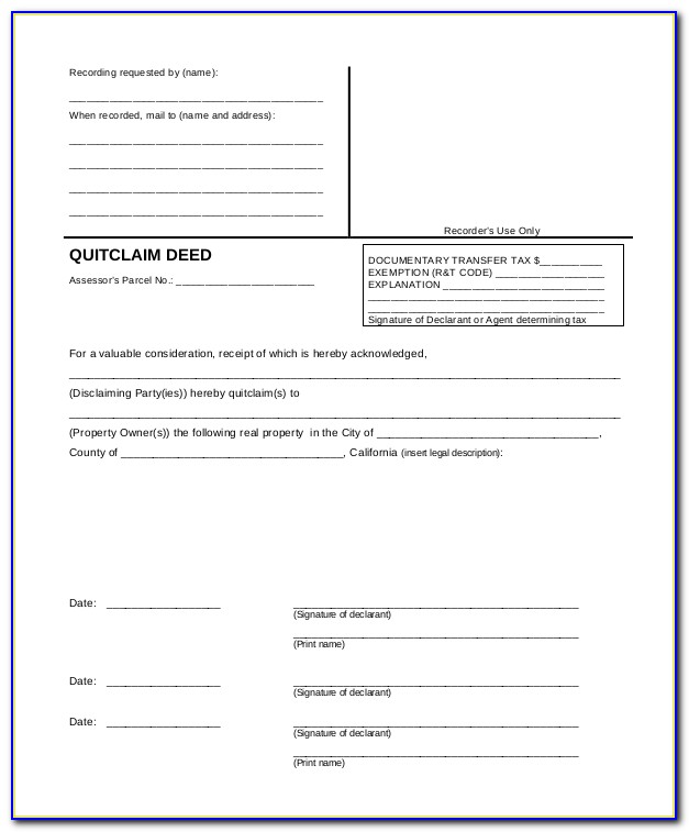 Free Quick Claim Deed Form For Property