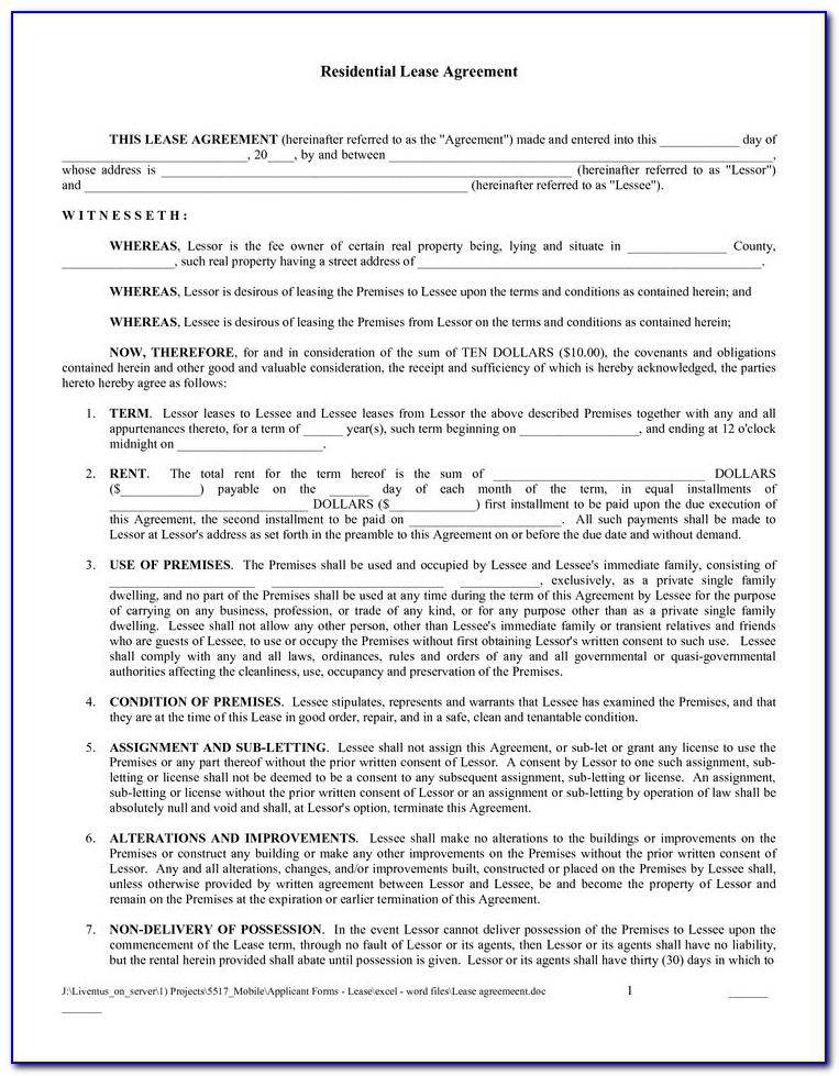 Free Residential Lease Agreement Form Ohio