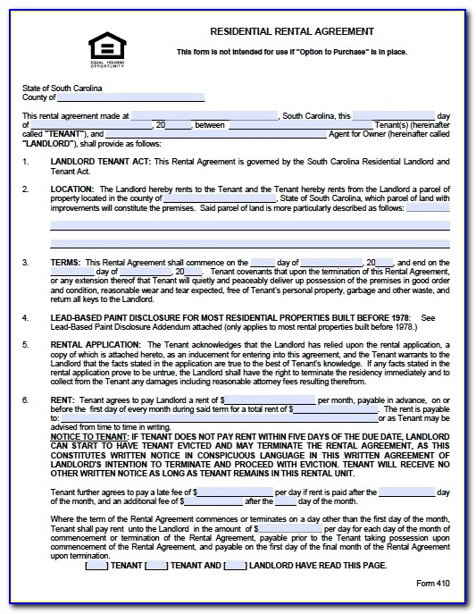 Free South Carolina Residential Lease Agreement Form – Pdf Template Within Apartment Lease Agreement Template