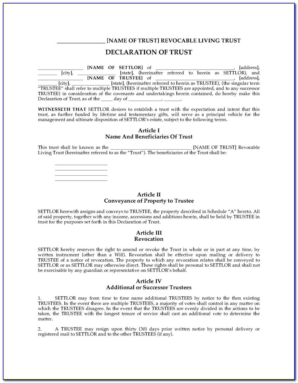 Free Revocable Living Trust Forms California
