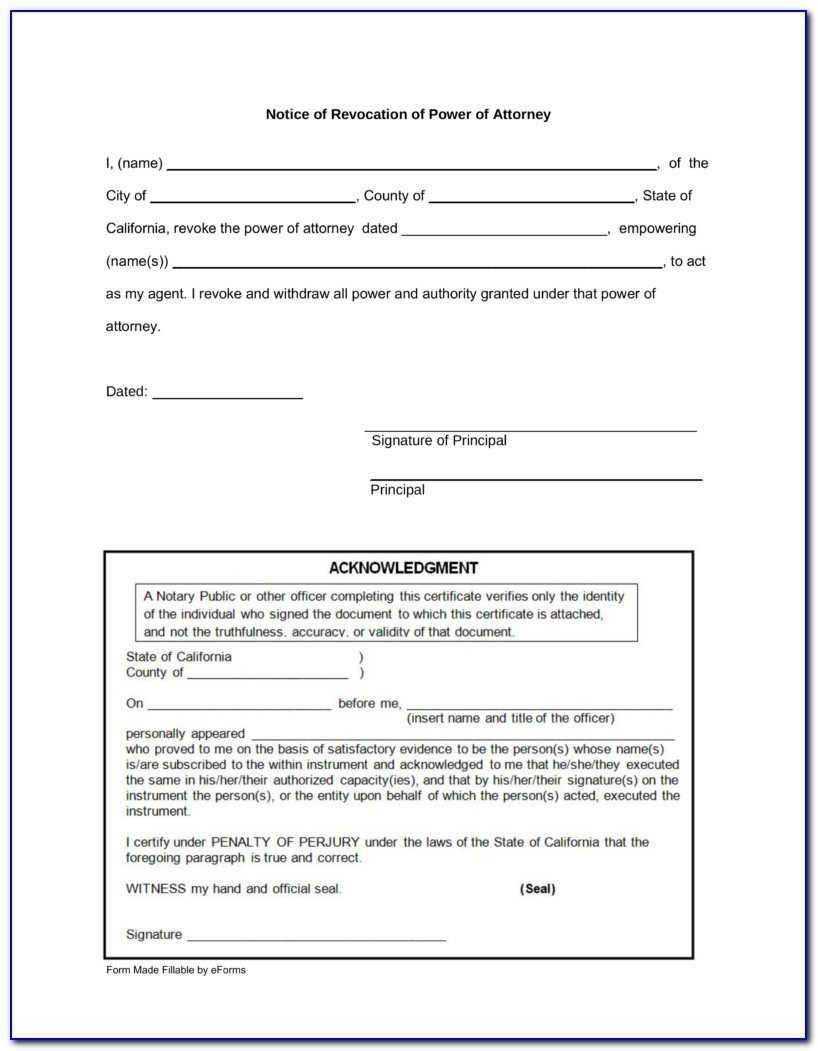 Free Revocation Of Power Of Attorney Form Texas