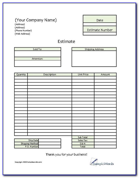 Free Roofing Estimate Forms Printable