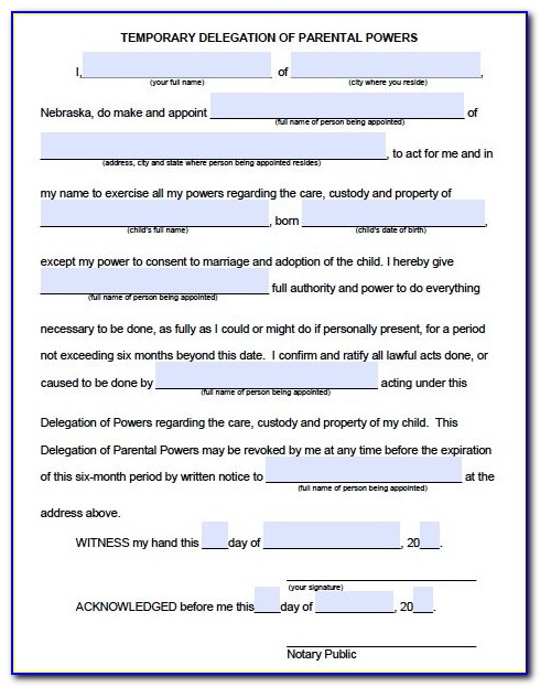 Free Temporary Guardianship Power Of Attorney Form