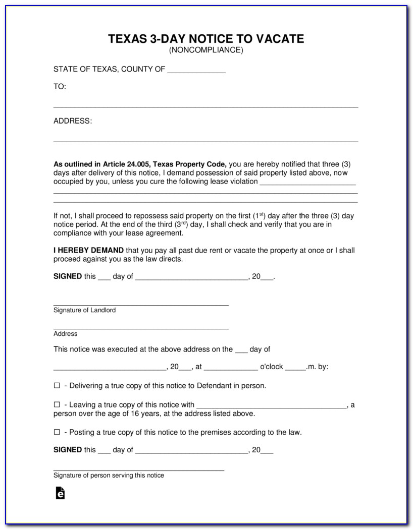 Free Texas 30 Day Notice To Vacate Form