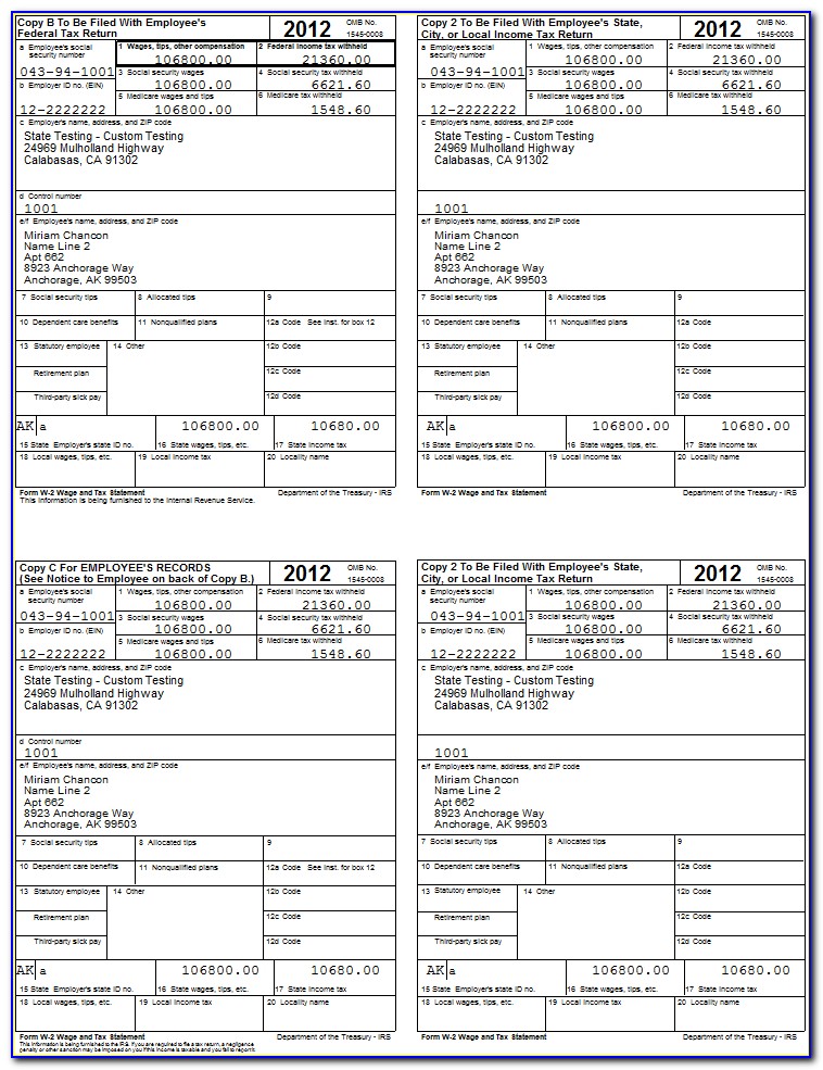 Free W2 Forms Online Printable