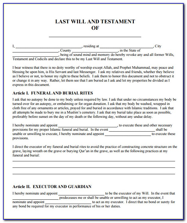 Free Will And Testament Forms Printable