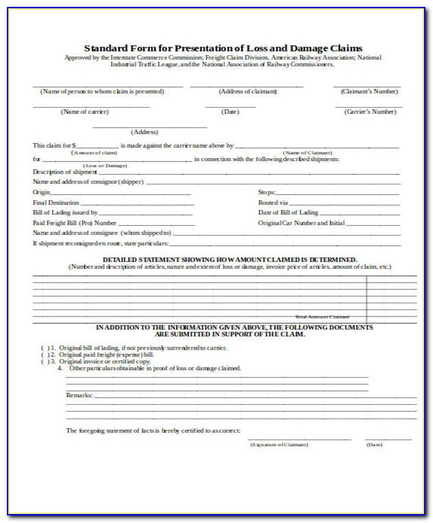 Freight Damage Claim Form Template