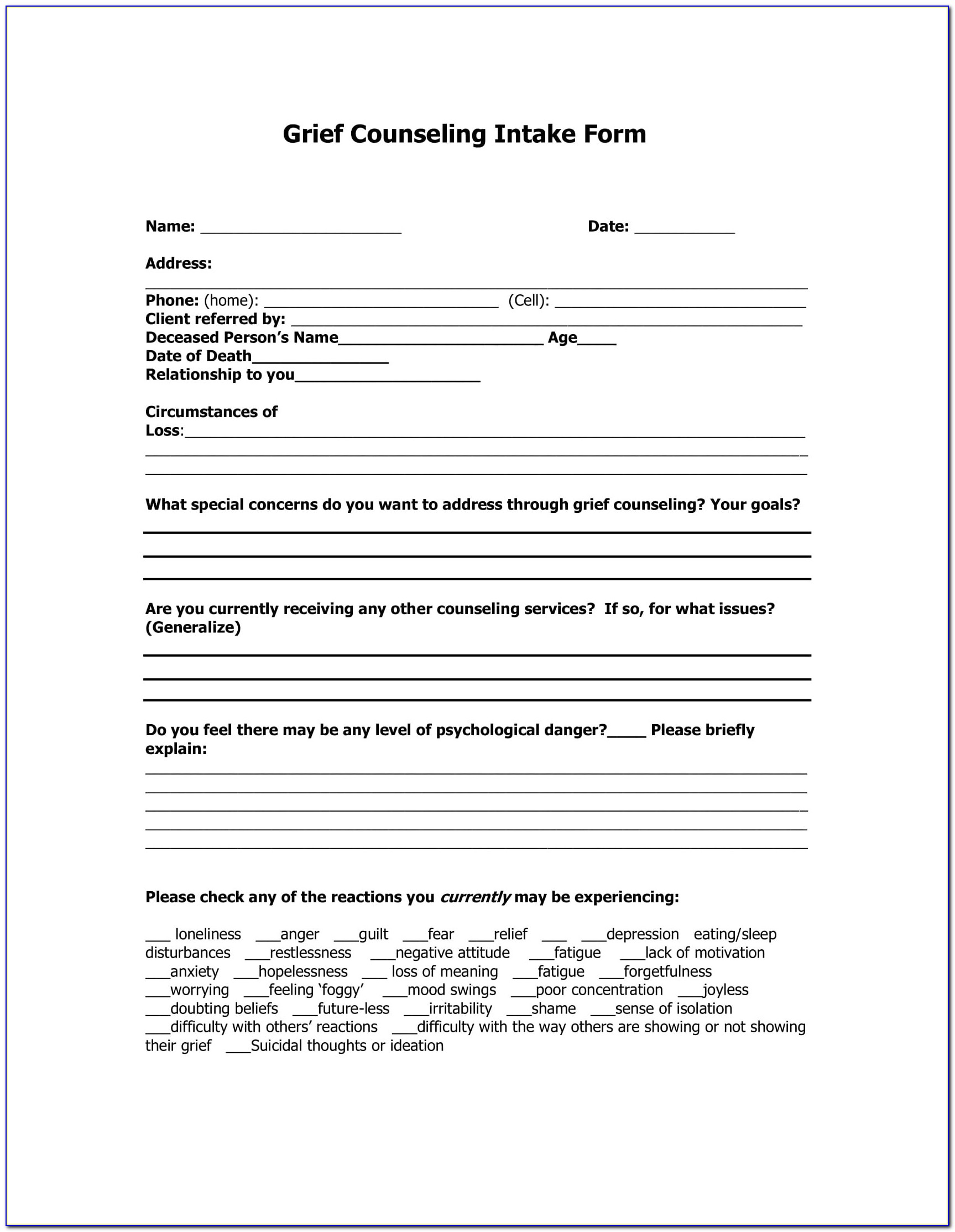 Premarital Counseling Certificate Of Completion Template New 21 Counseling Intake Forms Pdf Doc