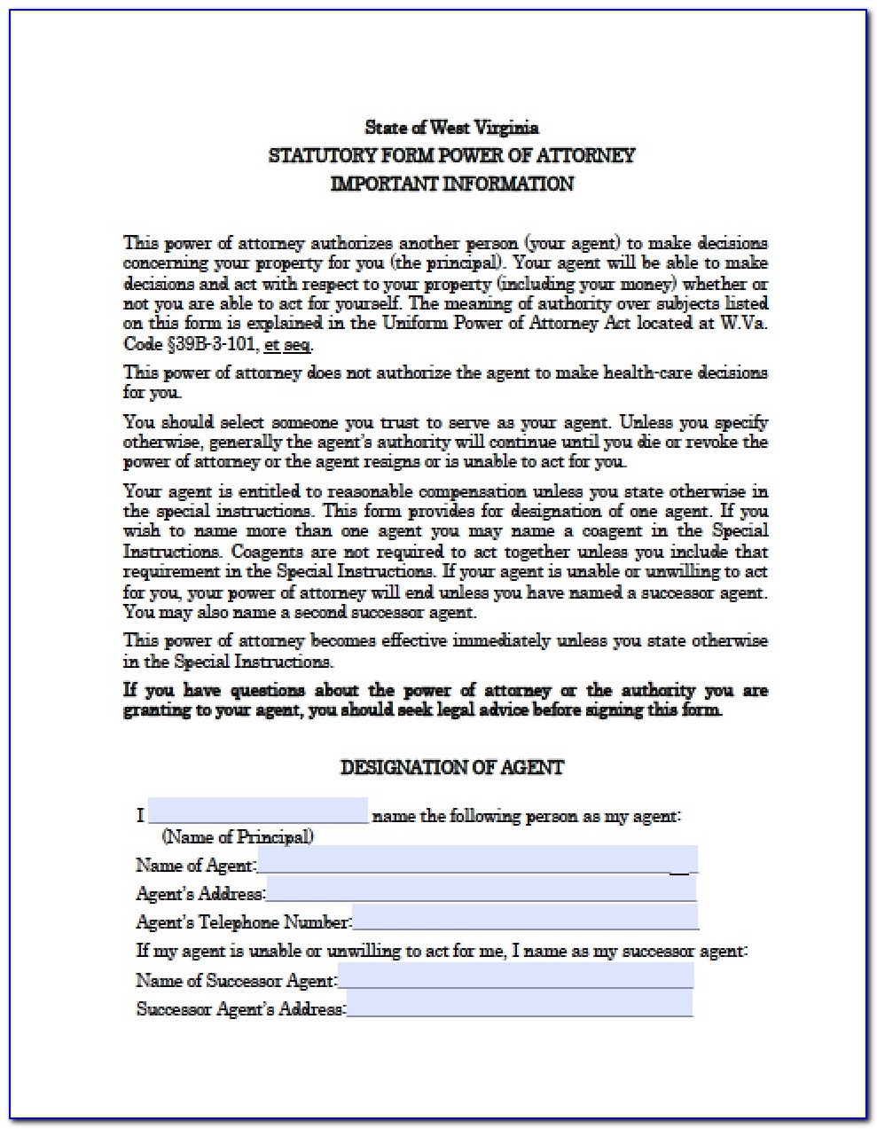 General Power Of Attorney Form Virginia Free