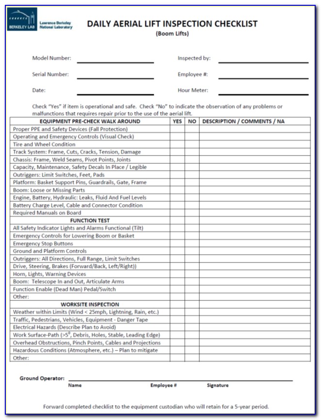 Genie Lift Annual Inspection Form