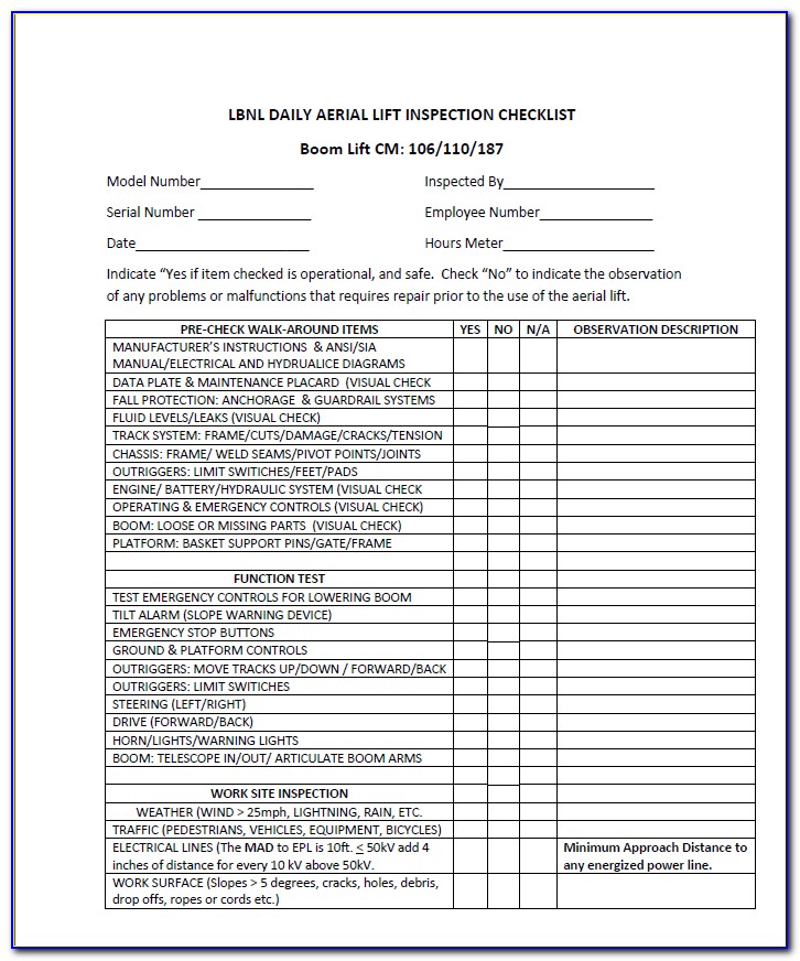 Genie Manlift Inspection Form