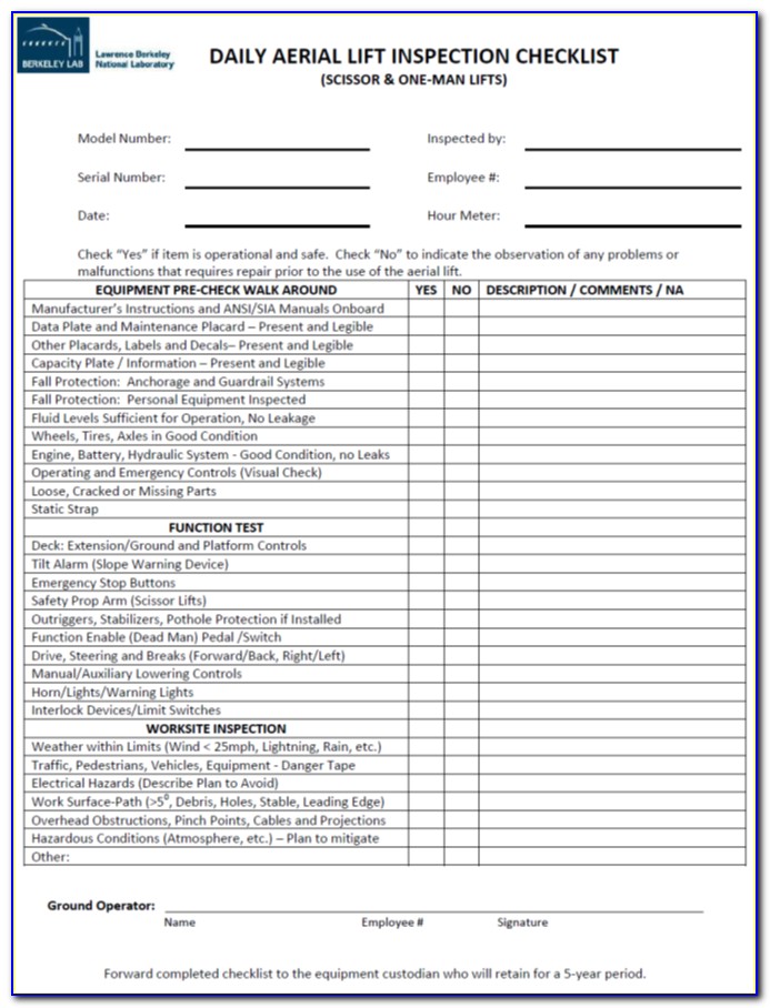 Grove Manlift Inspection Form