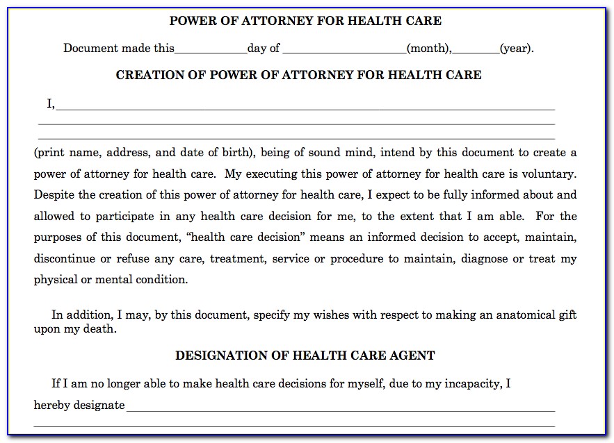 Healthcare Power Of Attorney Form California
