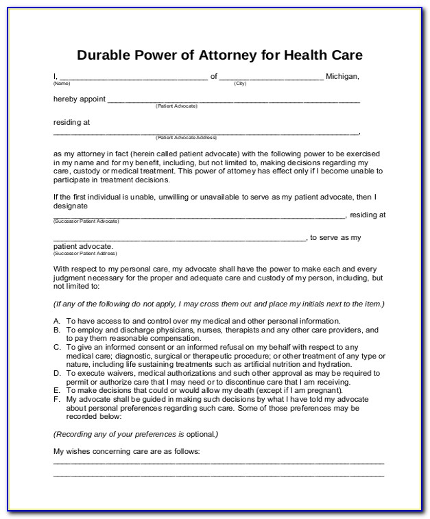 Healthcare Power Of Attorney Form Illinois