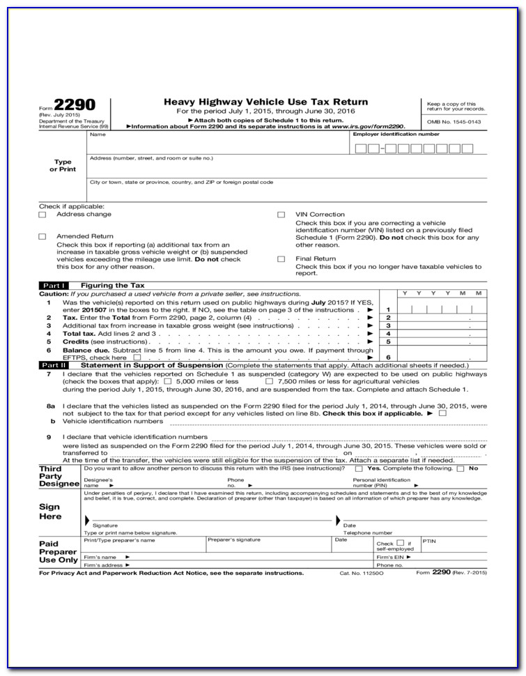 Highway Road Use Tax Form 2290