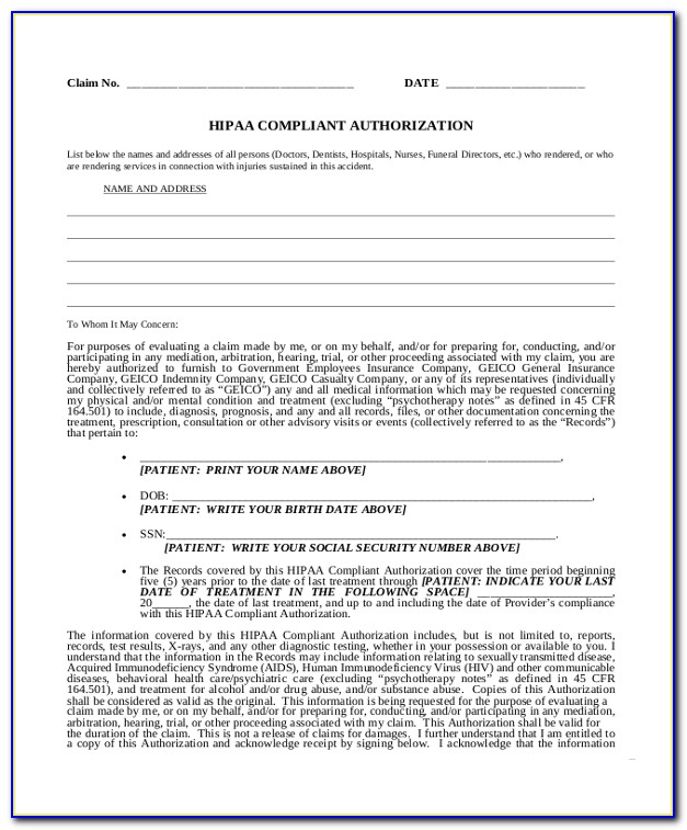 Hipaa Compliant Authorization Form Texas