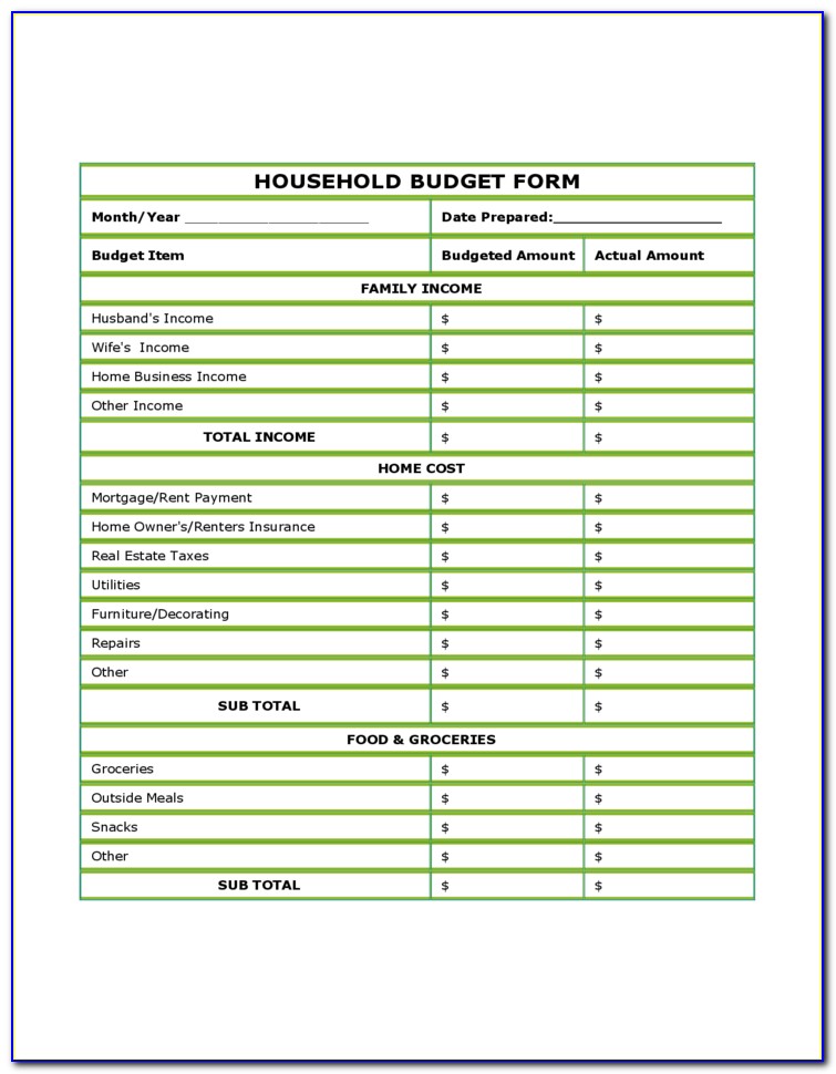 Household Budget Forms To Print