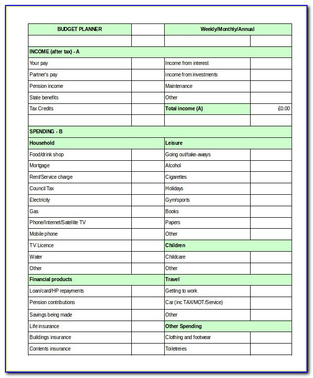 Household Budget Template Pdf