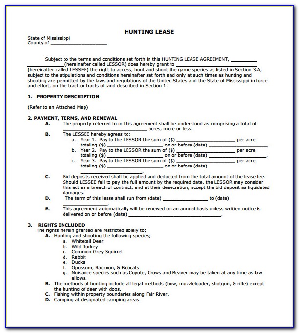 Hunting Lease Form Michigan