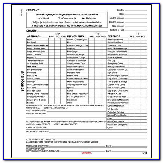 Illinois School Bus Pre Trip Inspection Form