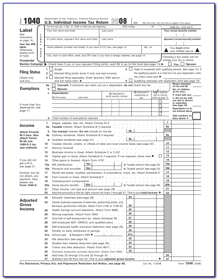 Income Tax Forms 1040a Instructions