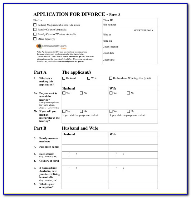 Indian Divorce Application Form