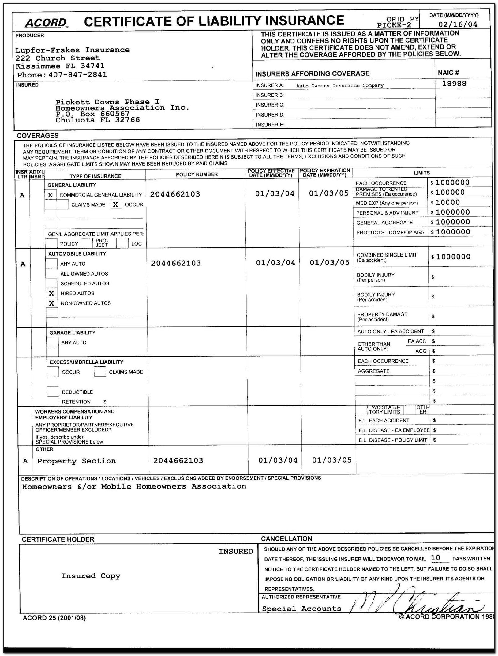 Insurance Acord Form 125