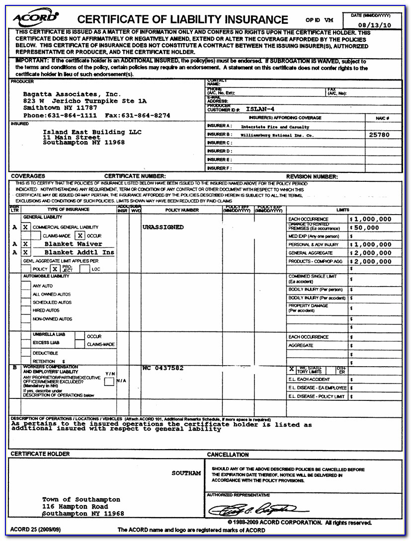 Insurance Acord Forms