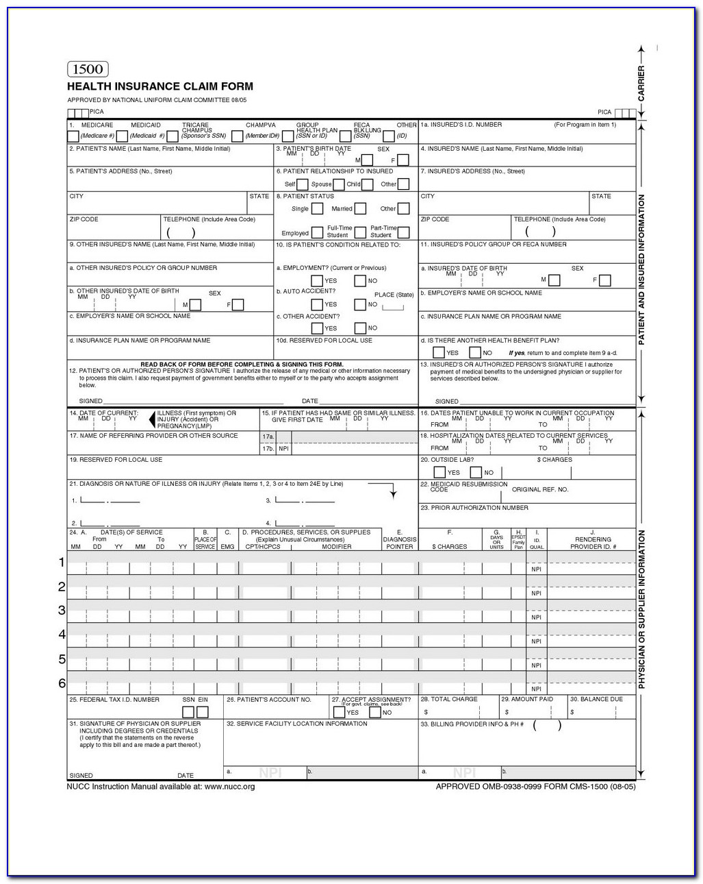 Insurance Claim Form 1500 Fillable