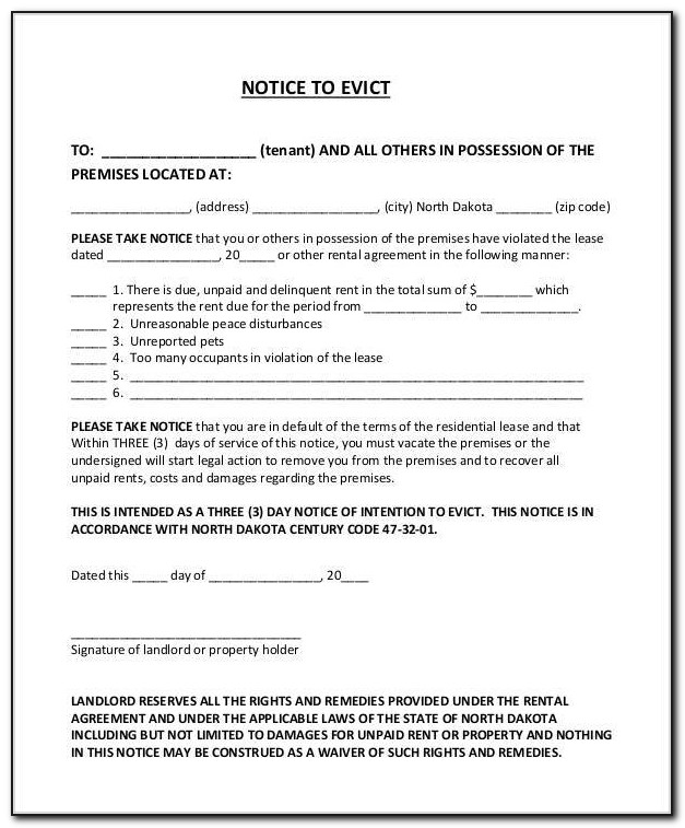 Intent To Evict Notice Form